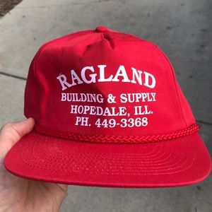 Vintage Ragland BUILDING SUPPLY Snapback Trucker Hat Cap Red Hopedale Illinois